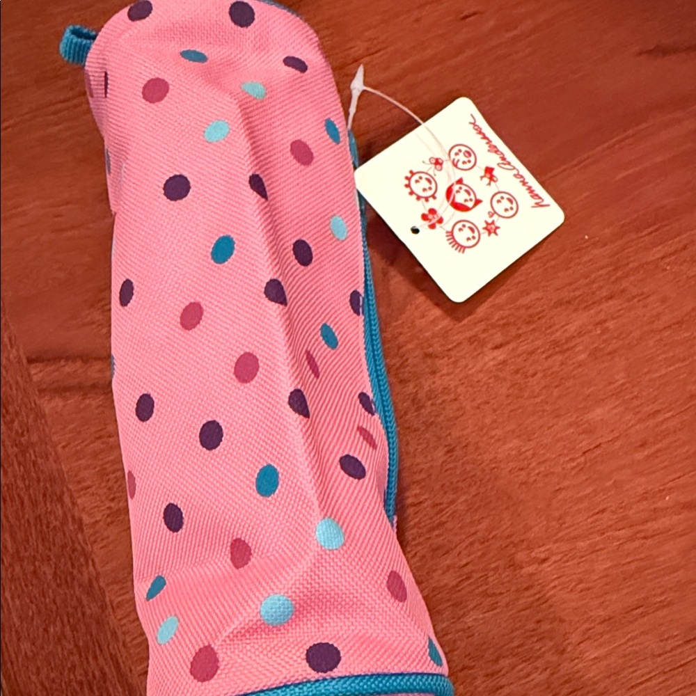 Hanna Andersson NWT Pink Polka Dot Pencil Case with Teal Trim - Picture 1 of 4